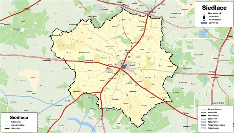 Mapa powiatu siedleckiego z oznaczeniem WSI na tablicy rejestracyjnej