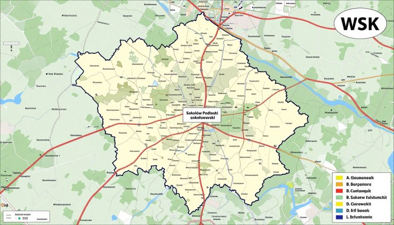 Mapa powiatu sokołowskiego z oznaczeniem rejestracji WSK