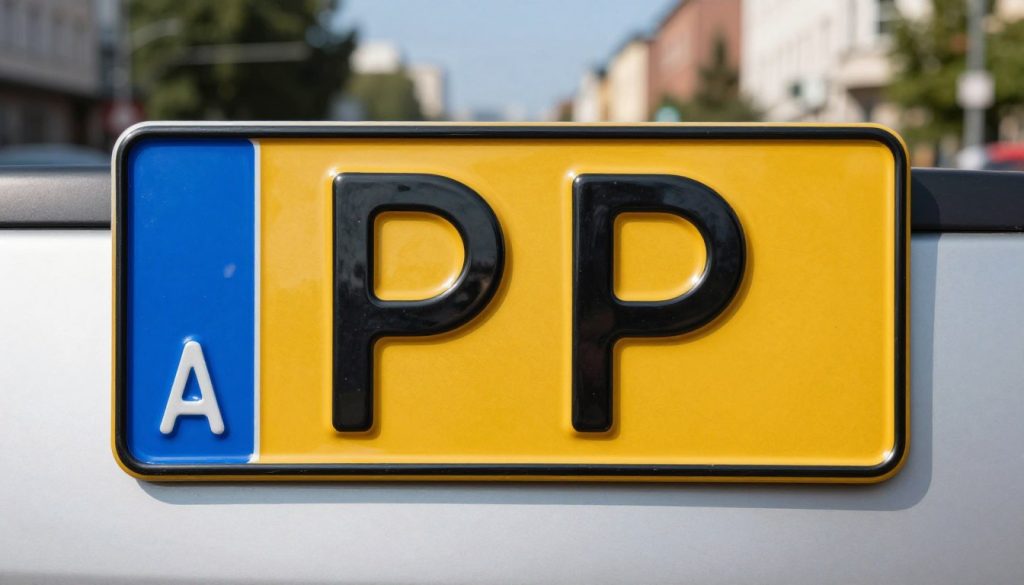 A close-up of a vibrant Polish license plate displaying "PP" prominently, positioned against a clean, blurred urban background that suggests a city environment. The plate is shiny and new, reflecting sunlight with a slight gloss, showcasing the vivid colors typically found in Polish vehicle registration plates. Surrounding it, hints of city life are visible, such as trees, buildings, or a distant skyline. The lighting is bright and natural, capturing the essence of a clear day. Use a shallow depth of field to emphasize the plate while softly blurring the surroundings. The overall mood should convey curiosity and relevance to the theme of vehicle registration and city identity. A close-up of a vibrant Polish license plate displaying "PP" prominently, positioned against a clean, blurred urban background that suggests a city environment. The plate is shiny and new, reflecting sunlight with a slight gloss, showcasing the vivid colors typically found in Polish vehicle registration plates. Surrounding it, hints of city life are visible, such as trees, buildings, or a distant skyline. The lighting is bright and natural, capturing the essence of a clear day. Use a shallow depth of field to emphasize the plate while softly blurring the surroundings. The overall mood should convey curiosity and relevance to the theme of vehicle registration and city identity.