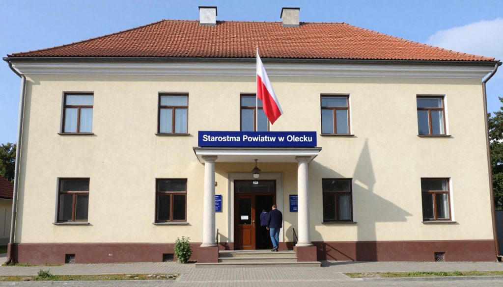Budynek Starostwa Powiatowego w Olecku z Wydziałem Komunikacji dla rejestracji NOE