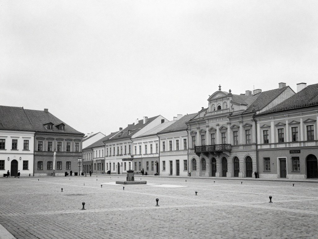 Historyczne zdjęcie Opola Lubelskiego z początku XX wieku pokazujące rynek i zabudowę miejską