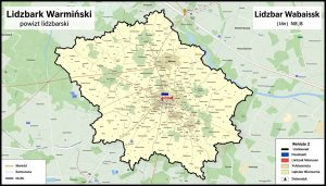 Mapa powiatu lidzbarskiego z oznaczeniem NLI na tablicy rejestracyjnej