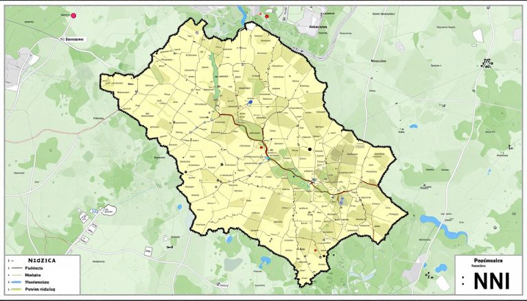 Mapa powiatu nidzickiego z oznaczeniem NNI na tablicy rejestracyjnej