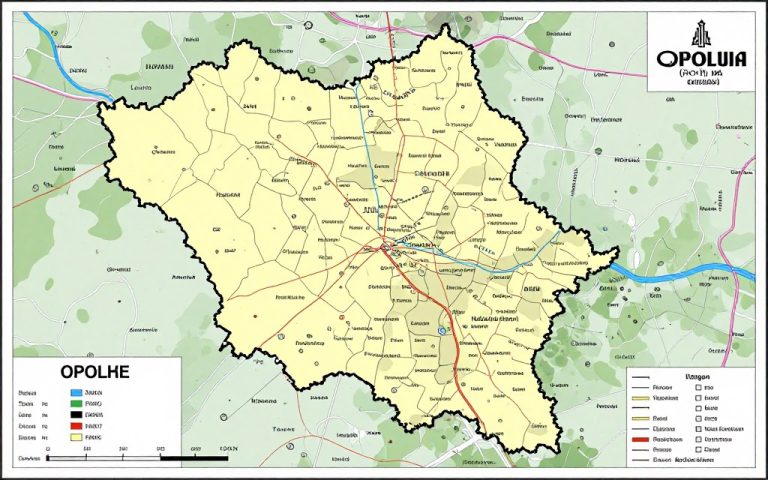 Mapa powiatu opolskiego w województwie lubelskim z zaznaczonymi granicami gmin
