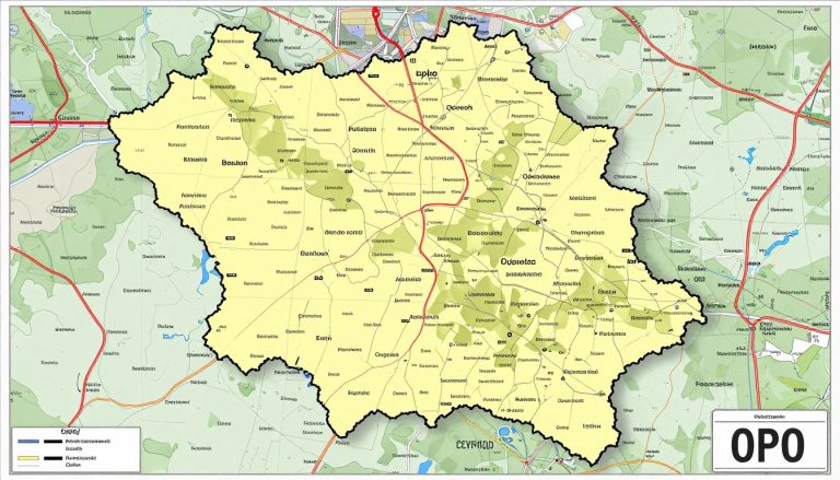 Mapa powiatu opolskiego z oznaczeniem rejestracji OPO