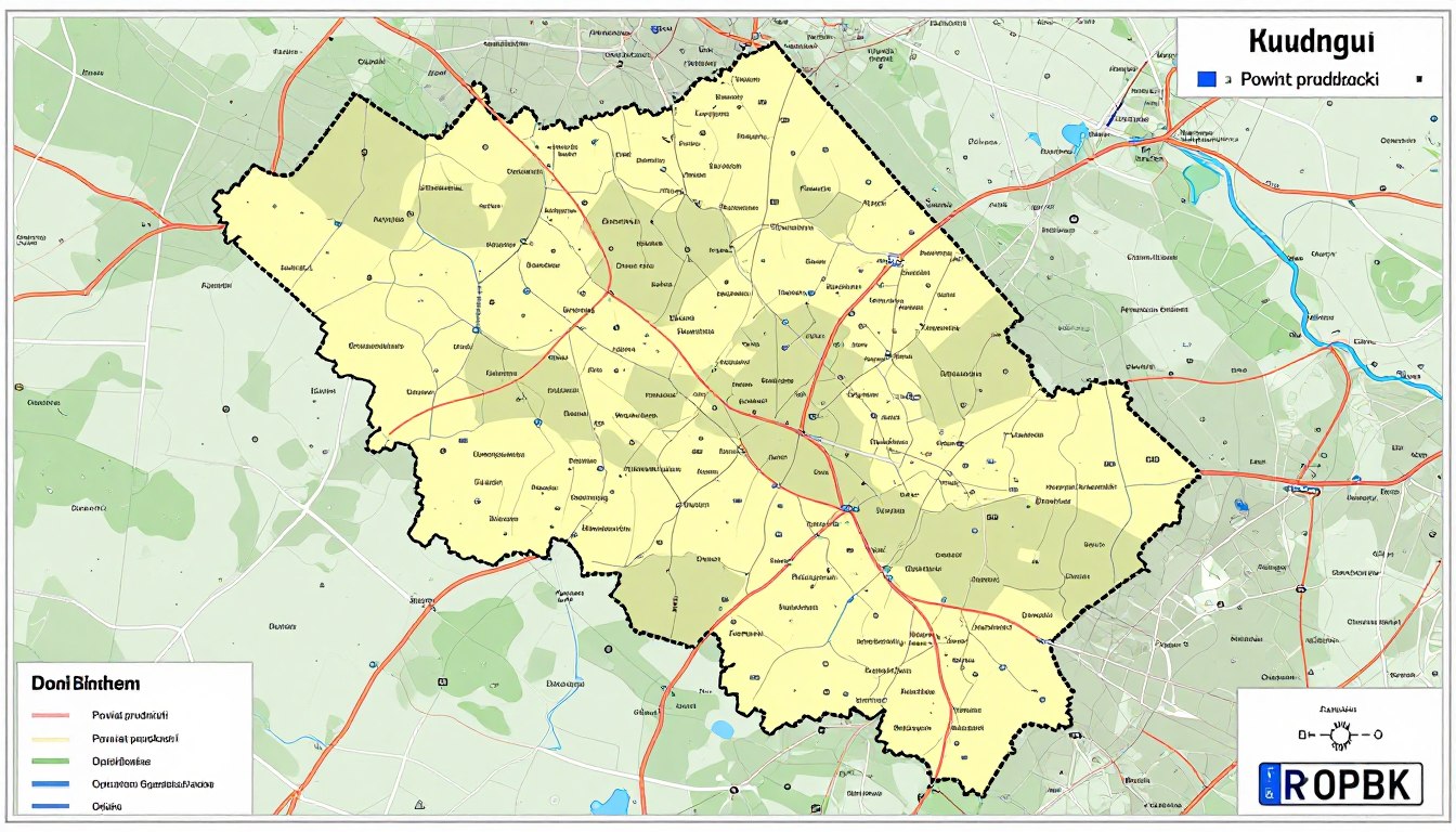 Mapa powiatu prudnickiego z oznaczeniem OPR na tablicy rejestracyjnej