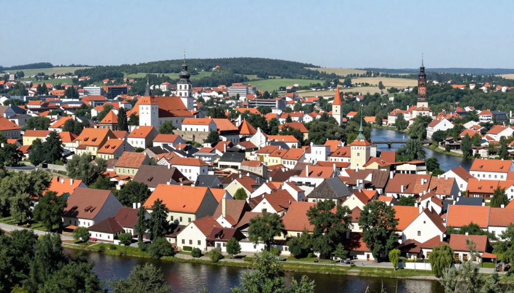 Panorama miasta Krapkowice - stolicy powiatu z rejestracją OKR Panorama miasta Krapkowice - stolicy powiatu z rejestracją OKR