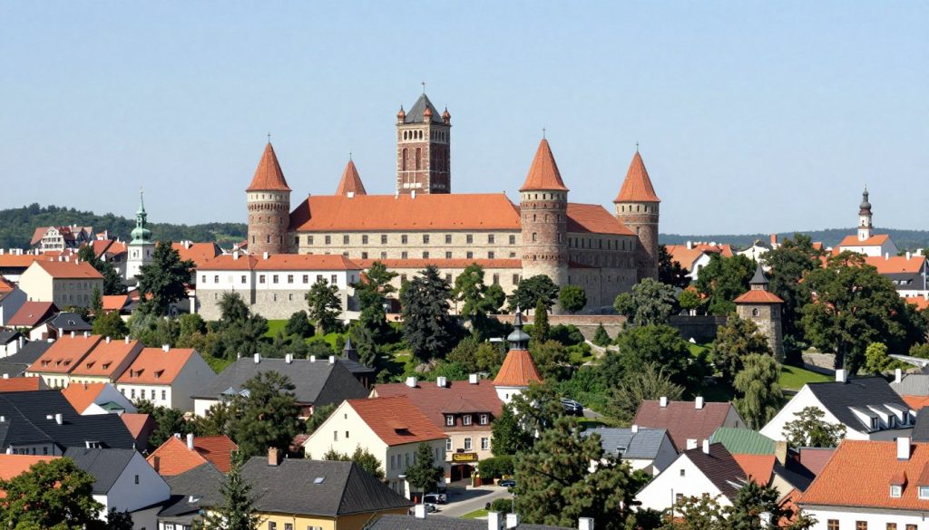 Panorama miasta Nidzica z widocznym zamkiem krzyżackim Panorama miasta Nidzica z widocznym zamkiem krzyżackim