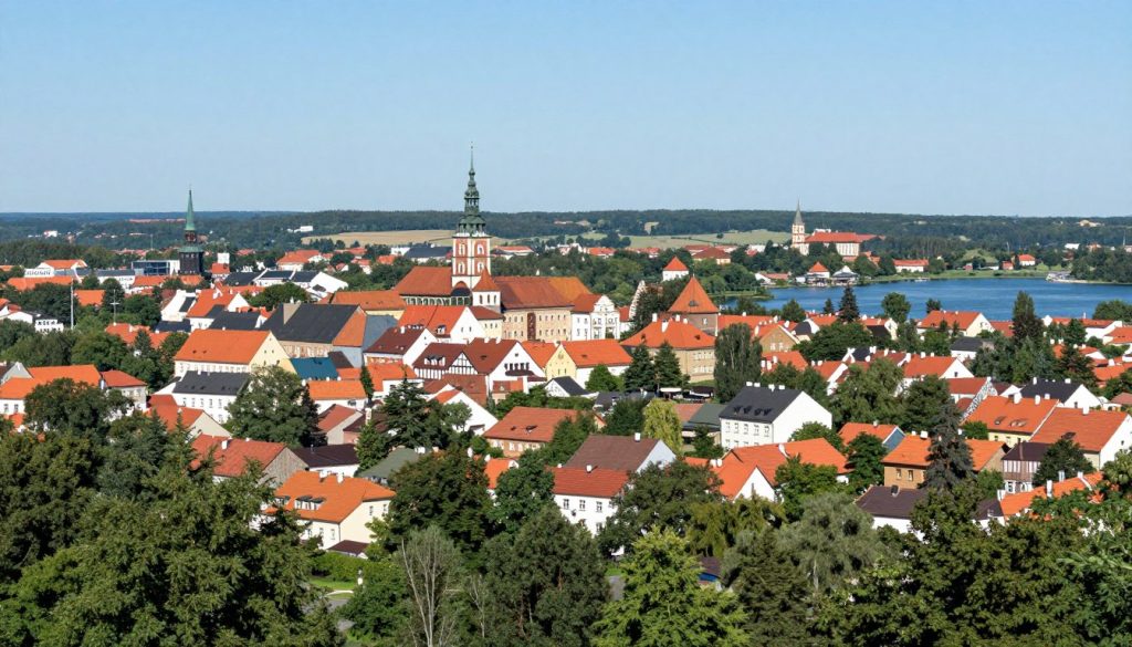 Panorama miasta Szczytno, stolica powiatu szczycieńskiego z kodem rejestracyjnym NSZ