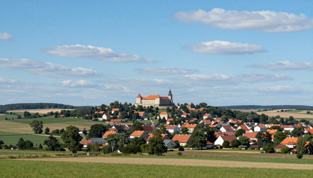 Panorama powiatu łęczyckiego z widocznym zamkiem i charakterystycznym krajobrazem regionu ELE