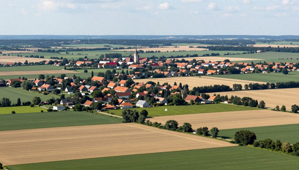 Panorama powiatu łęczyckiego z widocznymi polami i charakterystycznym krajobrazem regionu ELE