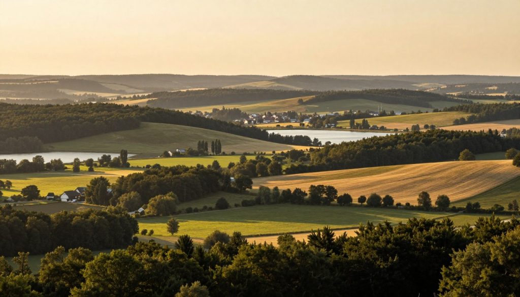 Panorama powiatu nidzickiego z charakterystycznym krajobrazem Warmii i Mazur Panorama powiatu nidzickiego z charakterystycznym krajobrazem Warmii i Mazur