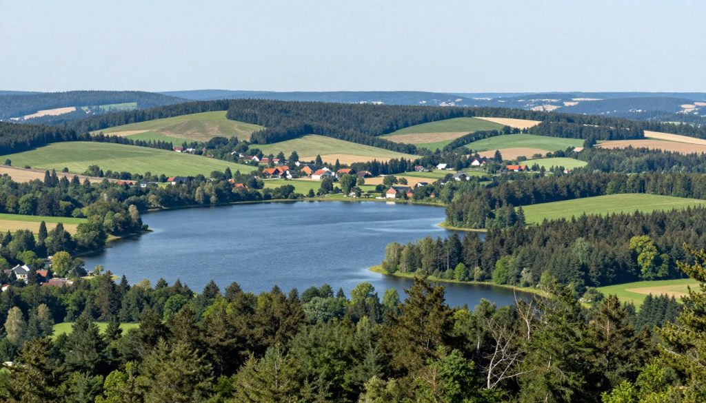 Panorama powiatu oleckiego z oznaczeniem rejestracji NOE