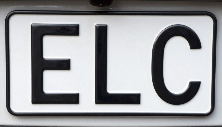 Tablica rejestracyjna z kodem ELC charakterystyczna dla powiatu łowickiego