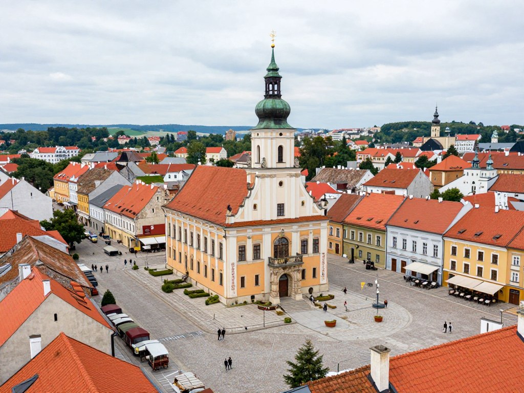 Zabytkowy rynek w Głogówku z ratuszem Zabytkowy rynek w Głogówku z ratuszem